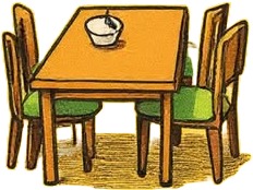 a cartoon of a table with a bowl of food on it.jpg